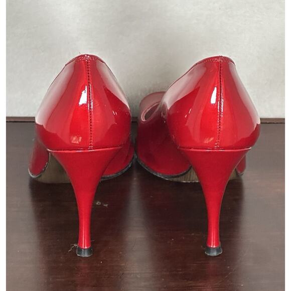 Stuart Weitzman Red Patent Leather Open Toe Heels Sz 9.5 - Picture 5 of 8